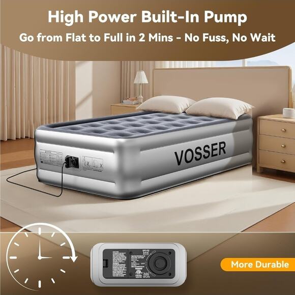 Twin Air Mattress with Built in Pump, Inflates 2 Minutes 18” Raised, 330LB Max - Picture 6 of 7